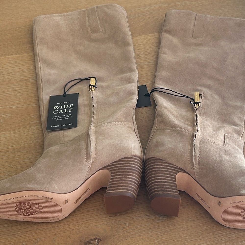 Vince Camuto Casey Boot Knee High Beige Suede Block Heel Size 8, NWT, no box - Picture 4 of 8